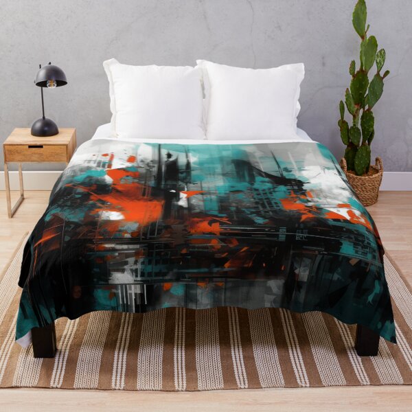 Item preview, Digital Abstract Metropolis – Teal and Ember Explosion Futurist Art designed and sold by NeoNebulaArt.