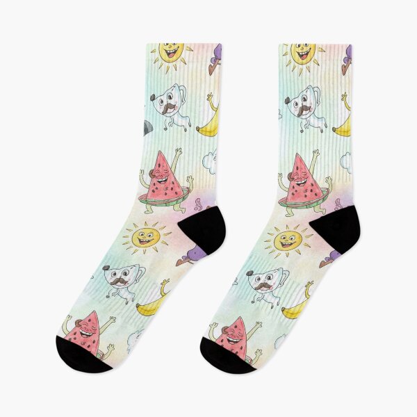 Item preview, Funny Watercolor Cartoon Pattern – Cute Dancing Animals, Laughing Fruits & Playful Coffee Cups | Whimsical Kawaii Seamless Design designed and sold by skysshobu.