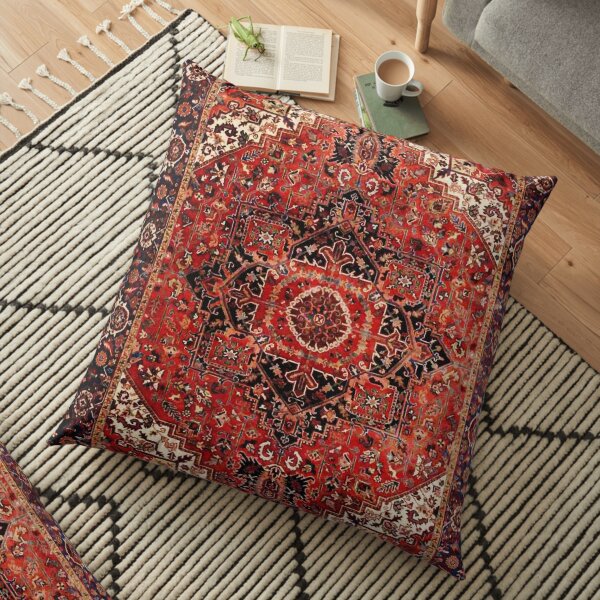 Heriz Antique Vintage Boho Persian Carpet Print Floor Pillow