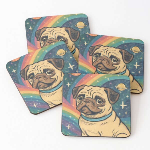 Item preview, Retro Cosmic Pug - Space Rainbow Dog Art designed and sold by creativerooney.
