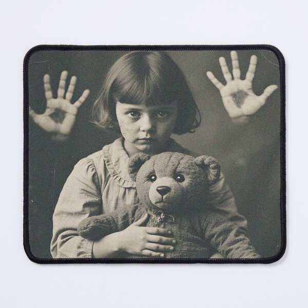 Item preview, Creepy Innocence: Haunted Girl & Teddy Bear Portrait Art designed and sold by MagnoliaWildSc.