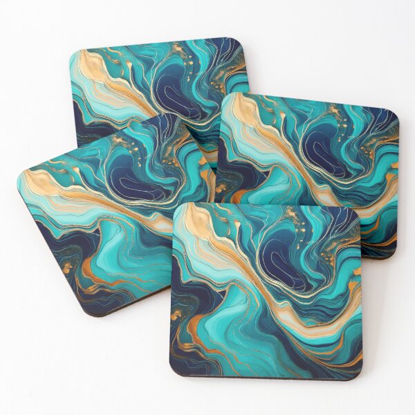 Item preview, Abstract Fluid Paint Pour Art in Teal and Gold designed and sold by Vicky Brago-Mitchell®.