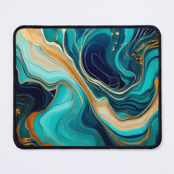 Item preview, Abstract Fluid Paint Pour Art in Teal and Gold designed and sold by Vicky Brago-Mitchell®.