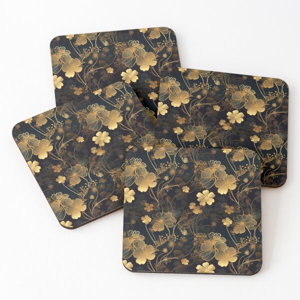 Artikelvorschau, Grafikdesign mit schwarzen und goldenen Blumen entworfen und verkauft von FlowerPowerPow.