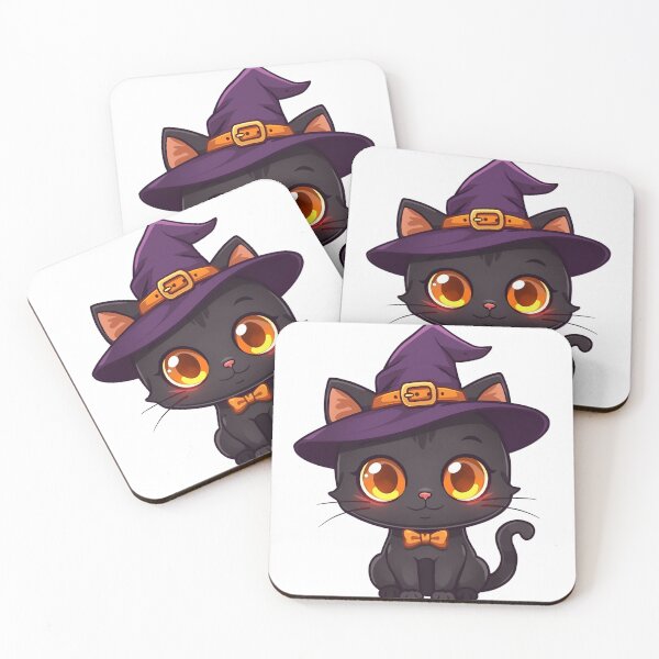 Item preview, Cute Halloween  Adorable Kawaii Black Cat with Witch Hat designed and sold by ArtSparkCo.