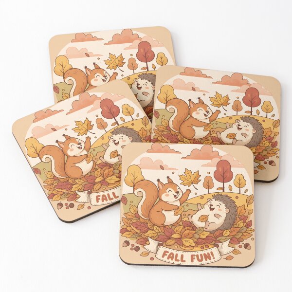 Item preview, Fall Fun! Cute Squirrel and Hedgehog Playing in Leaves designed and sold by VelvetMoonie.