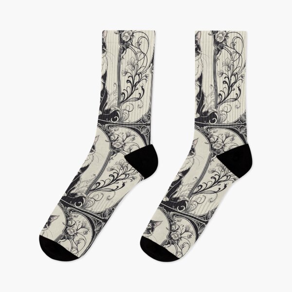 Item preview, Art Nouveau Cat in Black and White Design designed and sold by LEO'S CREATURE　れおずくりーちゃー.