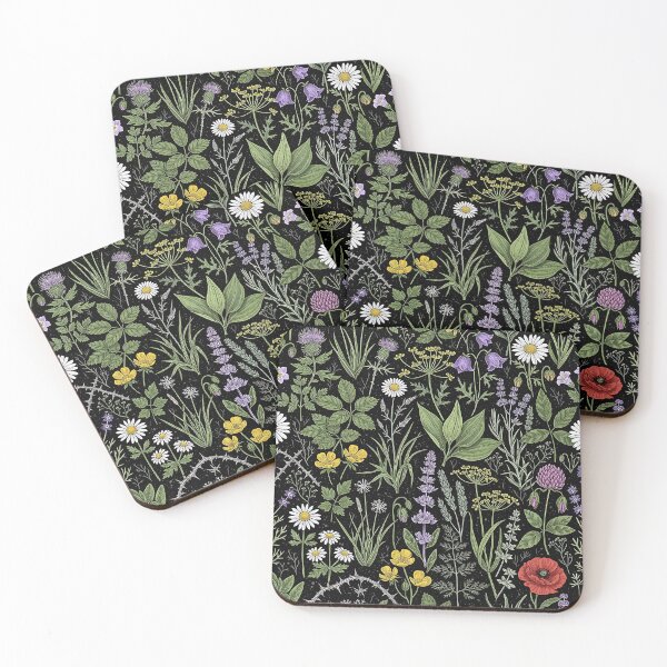 Item preview, Colorful Wildflower Botanical Pattern – Vintage Nature Illustration on Black Background designed and sold by ShabanMerch.