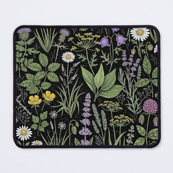 Item preview, Colorful Wildflower Botanical Pattern – Vintage Nature Illustration on Black Background designed and sold by ShabanMerch.