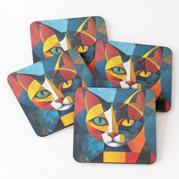 Item preview, Cubist Cat Portrait -- Abstract Geometric Colorful Cat Art designed and sold by Pawsterpiece Art.
