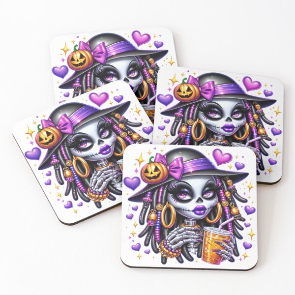 Item preview, Dark-Skinned Halloween Girls with Skeleton Magic designed and sold by Lulunza.