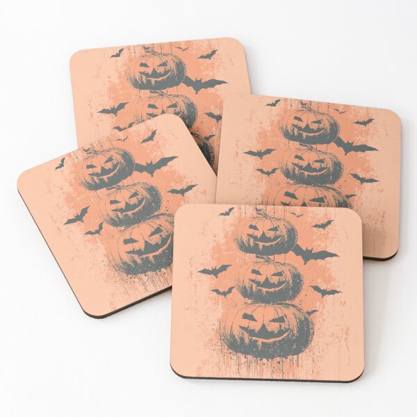 Item preview, Stacked jack-o'-lanterns and flying bats – grunge Halloween art designed and sold by Print Monkey.