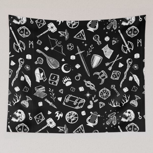 Item preview, DND RPG pattern seamless: dungeons and dragons doodles, d20, medieval sword, axe, loot, for d&d roleplaying adventurers designed and sold by DungeonAtelier.