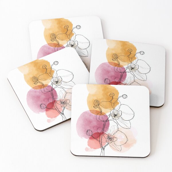 Item preview, Orchid Line Art with Warm Watercolor Splash designed and sold by idtecss.