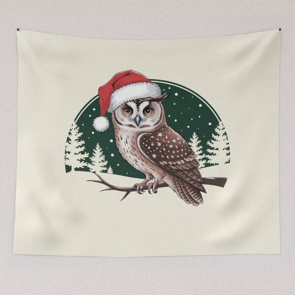 Item preview, Christmas Owl in Santa Hat | Festive Night Forest Art designed and sold by WitchyWhisper.