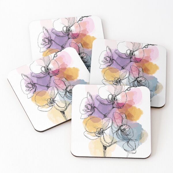 Item preview, Orchid Line Art with Colorful Watercolor Splash designed and sold by idtecss.