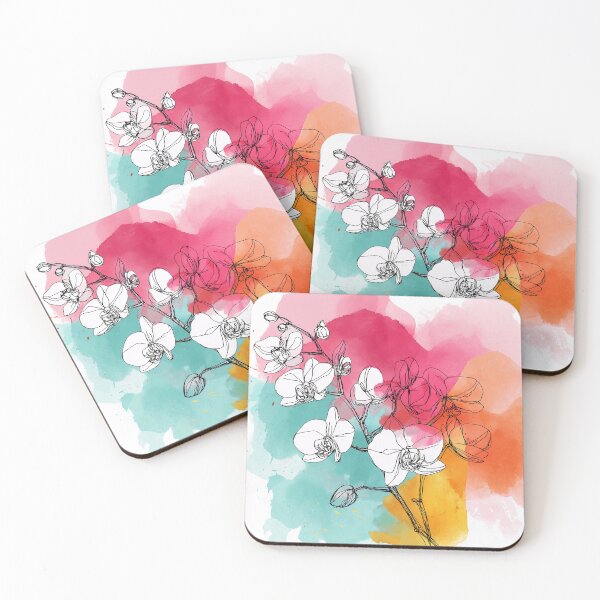 Item preview, Orchid Line Art with Vibrant Watercolor Background designed and sold by idtecss.