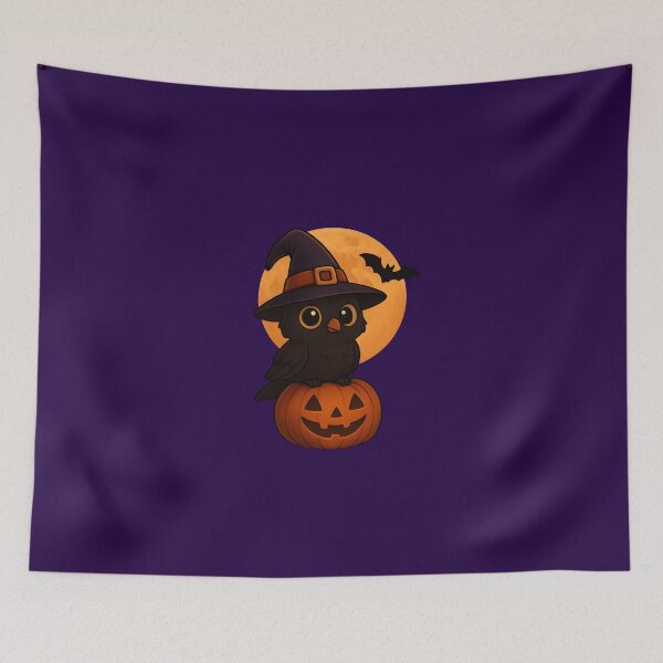 Item preview, “Kawaii Owl Witch on Pumpkin – Cute Halloween Night Cartoon Design” designed and sold by NatureNookTees.