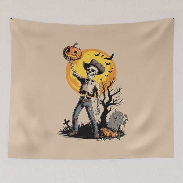 Item preview, Skeleton Cowboy with Pumpkin on Graveyard designed and sold by Qwibbo.