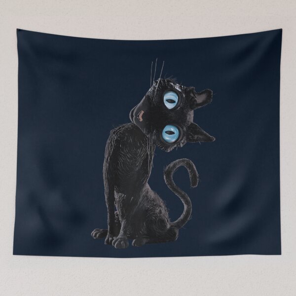 Item preview, Creepy Cute Black Cat Blue Eyes Oddly Adorable Feline Halloween Aesthetic Art designed and sold by HarinDonreka.