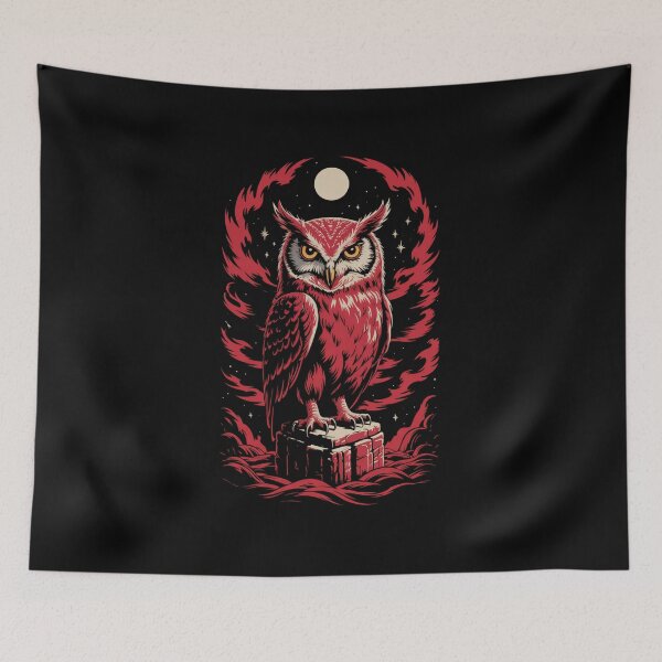Item preview, Fire Owl Under Moon | Mystical Red Owl Fantasy Art designed and sold by WitchyWhisper.