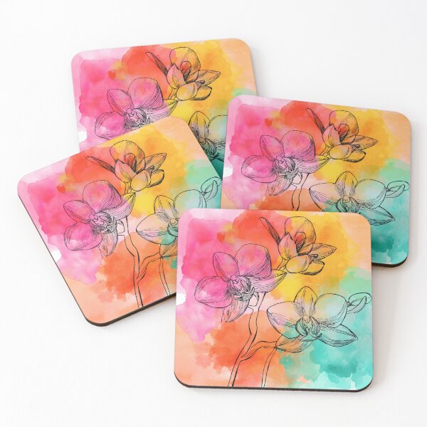Item preview, Bright Orchid Line Art with Colorful Watercolor Background designed and sold by idtecss.