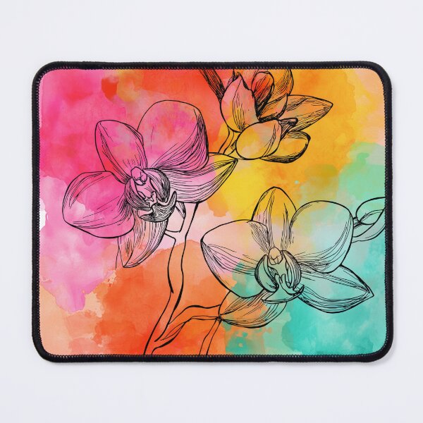 Item preview, Bright Orchid Line Art with Colorful Watercolor Background designed and sold by idtecss.