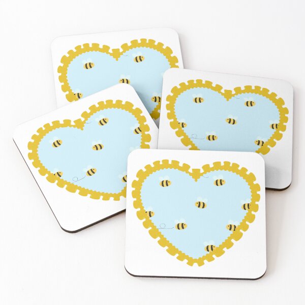 Item preview, Blue heart with bee pattern and yellow frilly border  designed and sold by priyankajustine.
