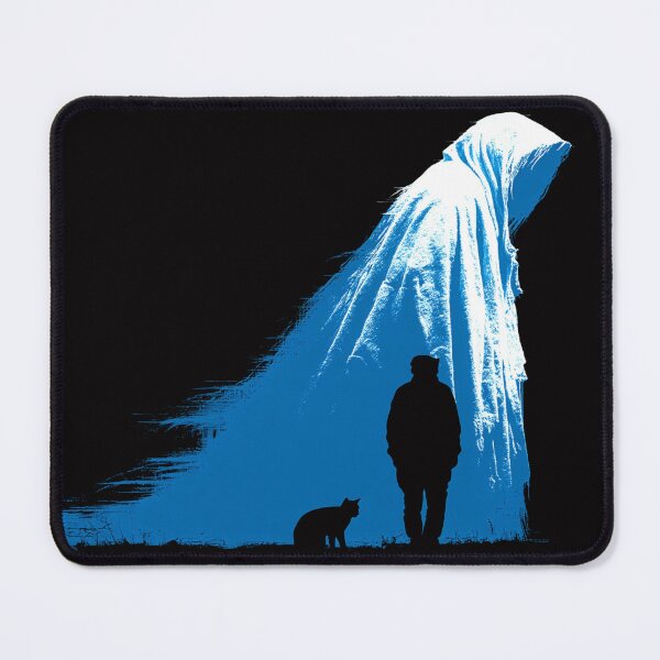 Item preview, Halloween Ghost with Cat | Mysterious Blue Cloak Spirit | Spooky Dark Fantasy Art designed and sold by CrunchyGoats.