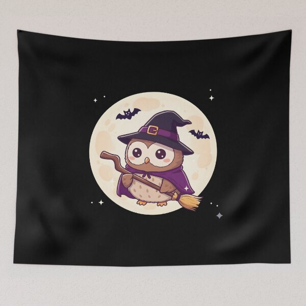 Item preview, “Kawaii Witch Owl Under Full Moon – Cute Halloween Magic Design” designed and sold by NatureNookTees.