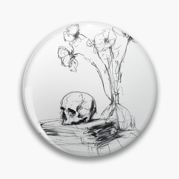 Artikelvorschau, Dark Academia Stillleben – Totenkopf, Bücher & Blumen entworfen und verkauft von SleekLineSketches.