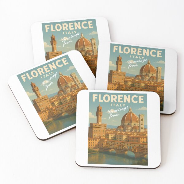 Item preview, 32 Greetings From Florence - Italy - Retro Colorful City View (Three Landmarks) designed and sold by lauren-cekhan.