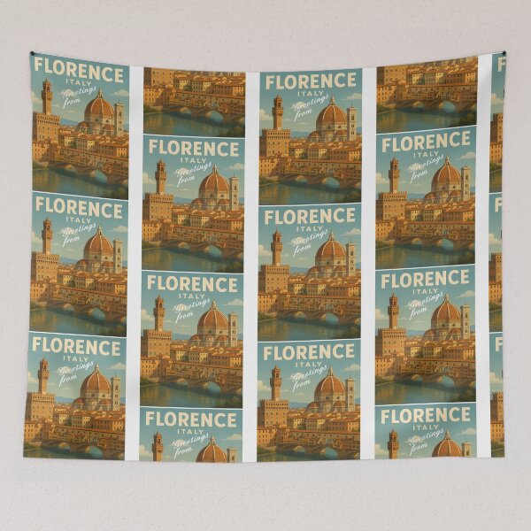 Item preview, 32 Greetings From Florence - Italy - Retro Colorful City View (Three Landmarks) designed and sold by lauren-cekhan.