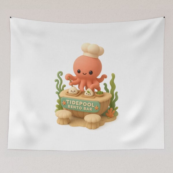 Item preview, Cute Tidepool Bento Bar Octopus Chef | Kawaii Cottagecore Fantasy Art designed and sold by Moons Studio.