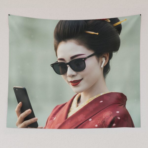 Item preview, Modern Kimono Mashup — Traditional Japanese Kimono with Sunglasses, Smartphone & Earbuds designed and sold by AnTartstudios.