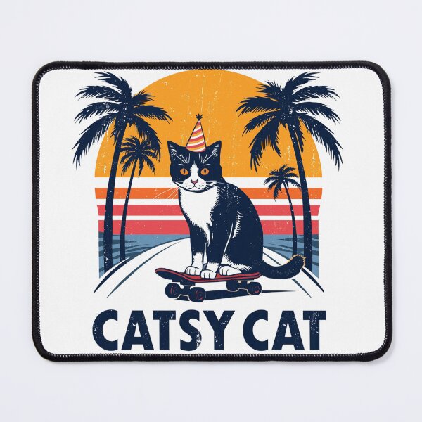 Item preview, Catsy Cat Skater Retro Sunset | Vintage Beach Palm Tree Vibe designed and sold by GenZFashion000.