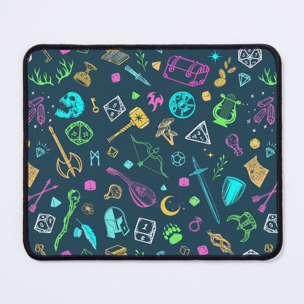 Item preview, DND RPG pattern seamless: dungeons and dragons doodles, d20 Dice and roleplaying medieval gear designed and sold by DungeonAtelier.