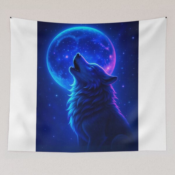 Item preview, Majestic Wolf Howling at Galaxy Moon – Neon Fantasy Design designed and sold by Dezpro.
