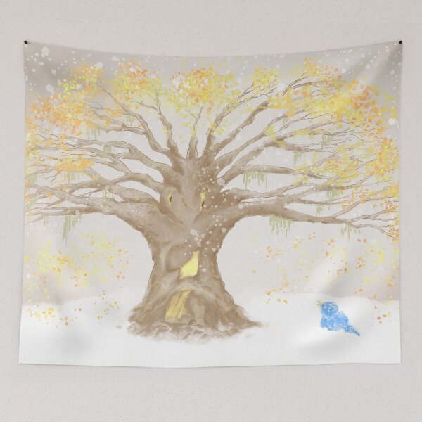 Item preview, An ancient tree and an adorable blue bird designed and sold by greenPQBstudio.