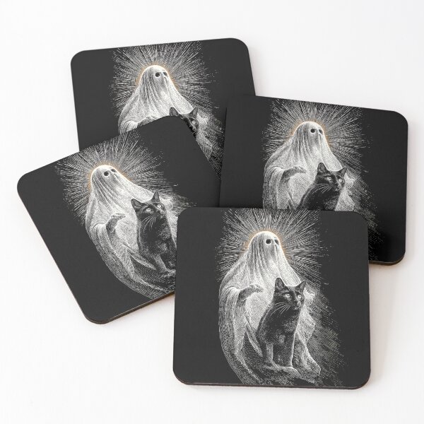 Item preview, Vintage Halloween Ghost & Cat | Black Cat Companion Engraving | Spooky Goth Art designed and sold by CrunchyGoats.