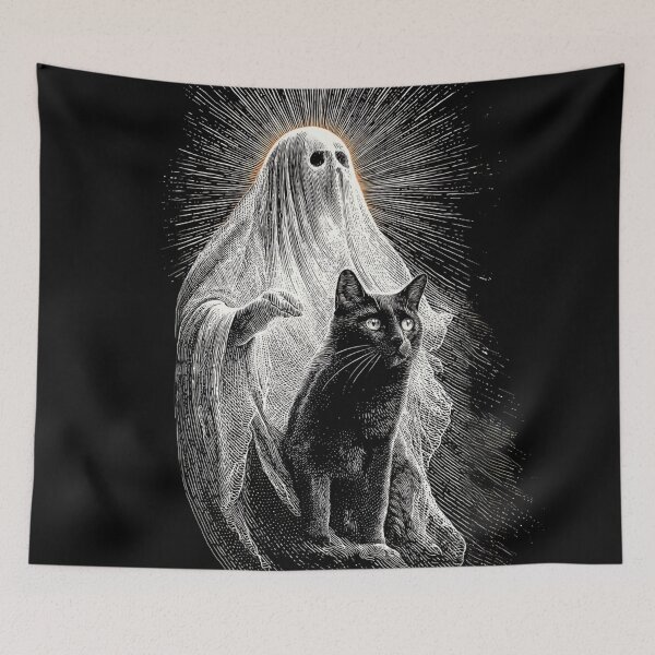 Item preview, Vintage Halloween Ghost & Cat | Black Cat Companion Engraving | Spooky Goth Art designed and sold by CrunchyGoats.