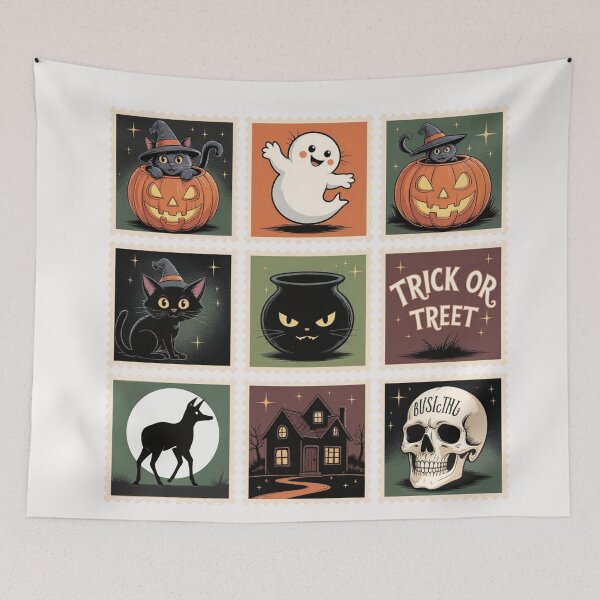 Item preview, Cute Halloween Stamp Sheet Vintage Spooky Design | Pumpkin Ghost Cat Black Dog Stamps  designed and sold by wellie-chic.