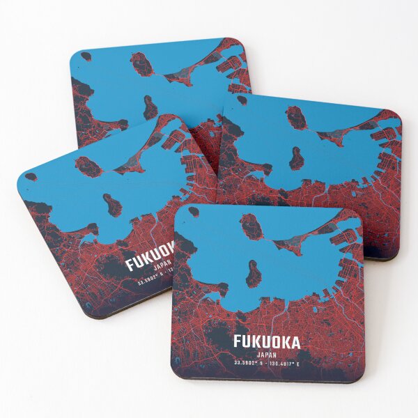 Item preview, Fukuoka Red & Blue Minimalist Map designed and sold by HomeLivingCo.