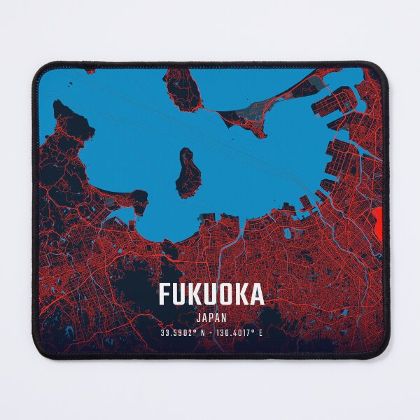 Item preview, Fukuoka Red & Blue Minimalist Map designed and sold by HomeLivingCo.