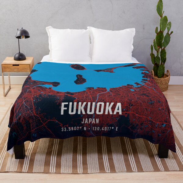 Item preview, Fukuoka Red & Blue Minimalist Map designed and sold by HomeLivingCo.