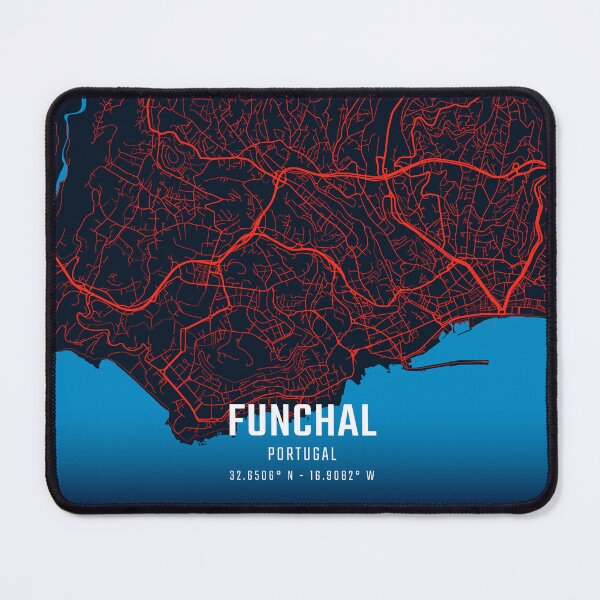 Item preview, Funchal Red & Blue Minimalist Map designed and sold by HomeLivingCo.