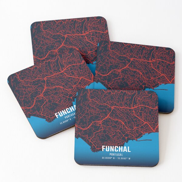 Item preview, Funchal Red & Blue Minimalist Map designed and sold by HomeLivingCo.