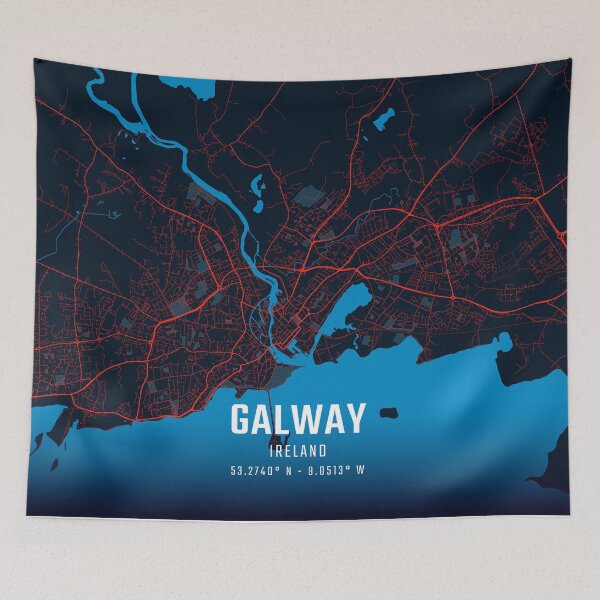 Item preview, Galway Red & Blue Minimalist Map designed and sold by HomeLivingCo.