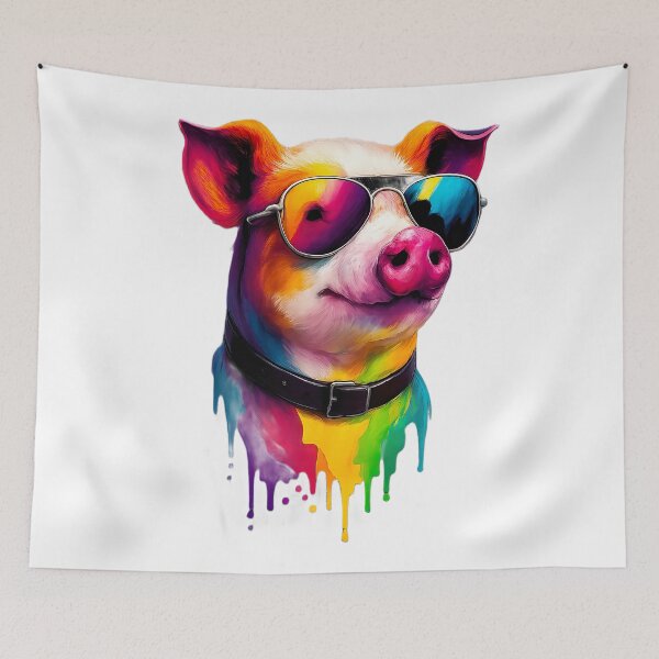 Item preview, Cool Pig with Sunglasses – Colorful Neon Pop Art Animal designed and sold by ArteeInnovation.