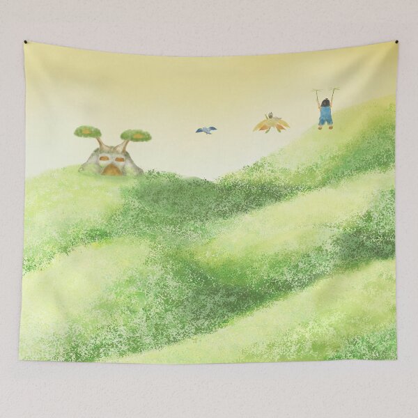 Item preview, Three friends on an adventure above an idyllic hill designed and sold by greenPQBstudio.